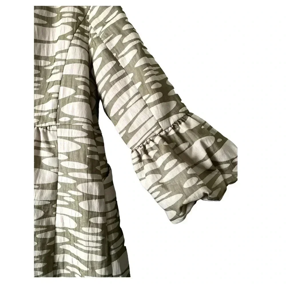 MAC & JAC* Sage & Ivory Animal Print Jacket Peplum Style 3/4 Puffy Sleeves Sz 10 - Picture 6 of 10